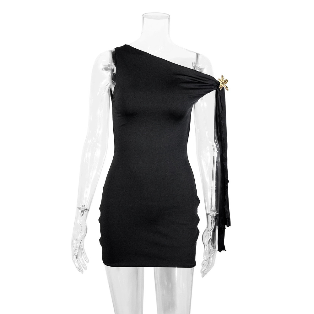 H&M Off Shoulder Ribbon Bodycon Mini Dress Black Sexy Slim Fit - Picture 4 of 6